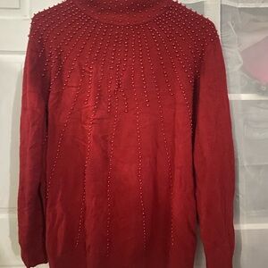Chic Red Beaded Turtleneck Sweater